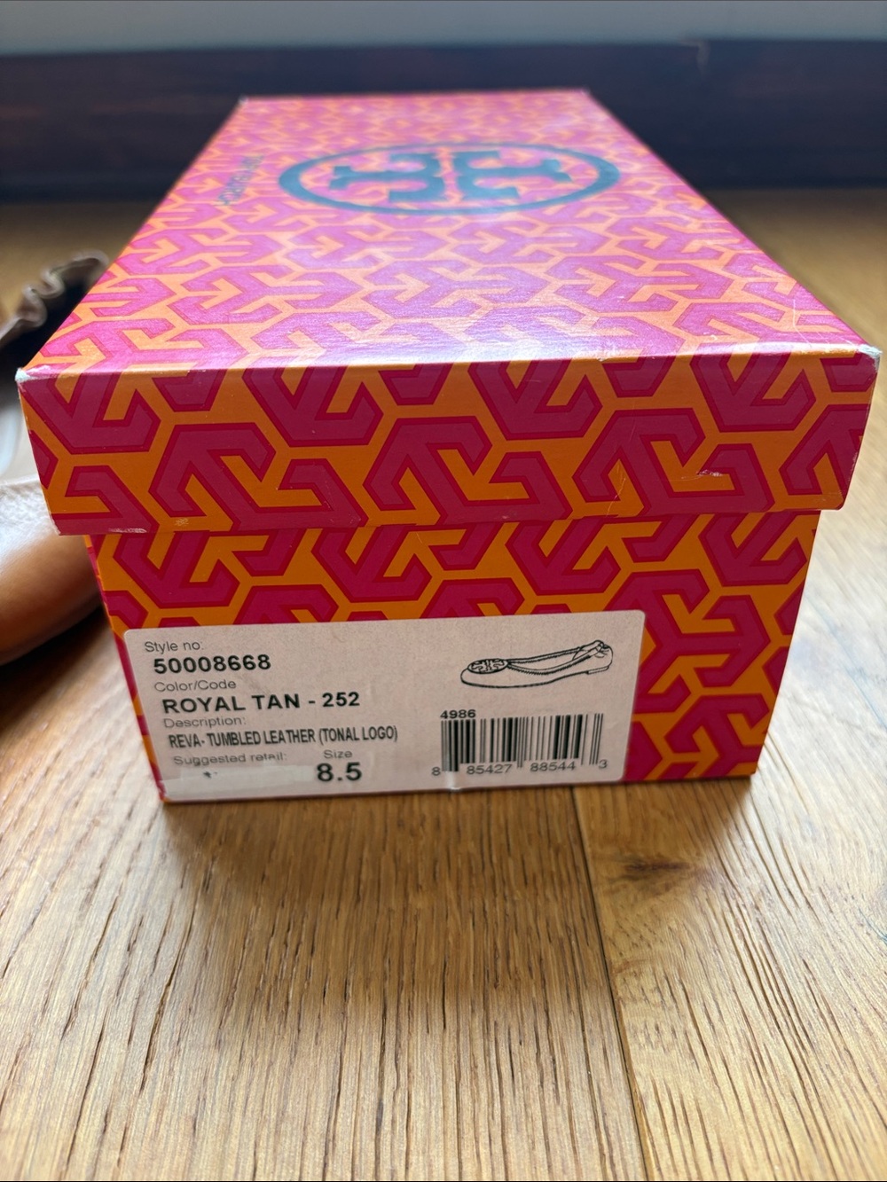 Tory Burch Reva Tan Leather Logo Ballet Flats - Picture 2 of 3